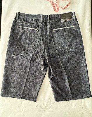 Sean John Men's Gray Denim Jorts 15in Inseam 5-Pocket Zip Logo Pre-Owned