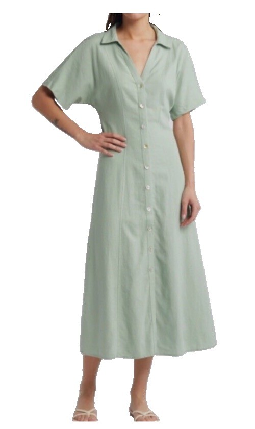 Madewell Linen Blend Midi Dress Women’s Size 6 Pistachio Full Button Front