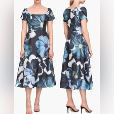NWOT Kay Unger Emma Floral Cap Sleeve MIDI Dress sz 2