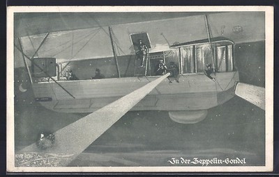 Ansichtskarte In der Zeppelin Gondel bei Nacht 1916 