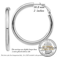 Genuine 925 Sterling Silver LightWeight 50mm/2" Round 4mm Tubular Hoop Earrings