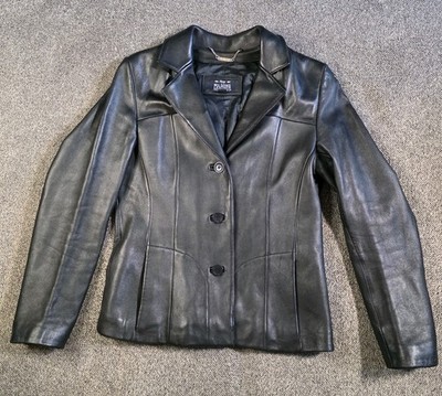 Wilsons Leather Pelle Studio Black Tailored Jacket Collared Pockets Women S