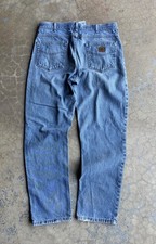 Carhartt Denim Jeans Mens 36X32 Blue Traditional Fit Pants Workwear B18-DST