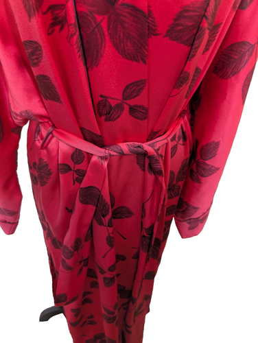 Natori Vintage Maxi Robe Kimono Leaf Red Side Slits Loungewear Size Medium - Picture 5 of 12