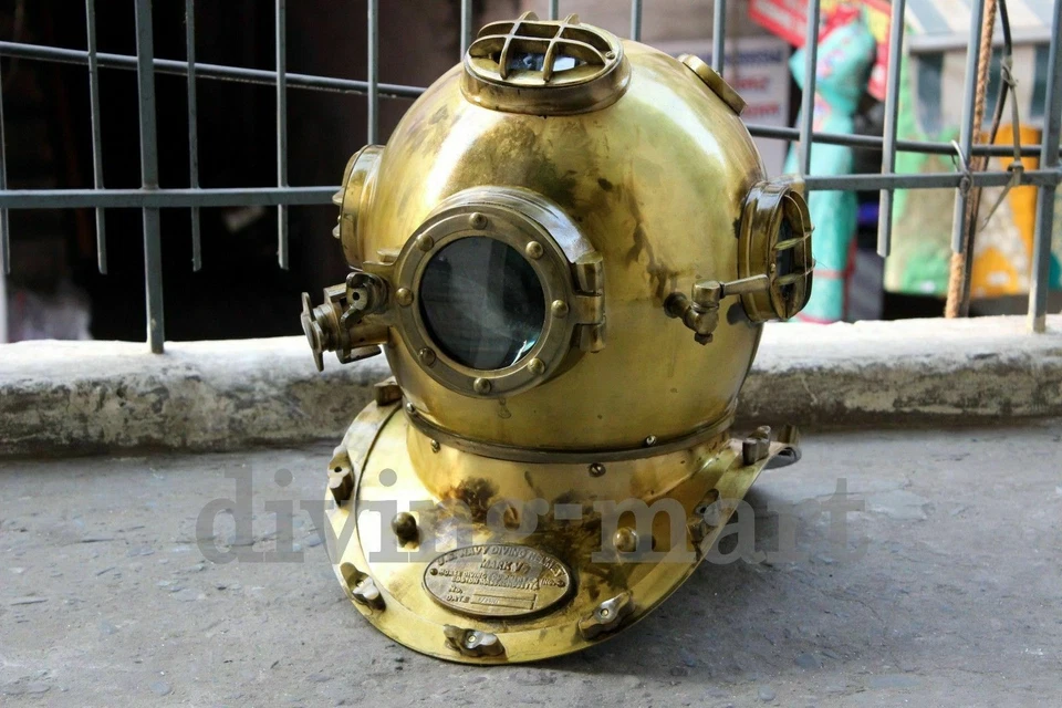 Casco de buceo de hierro de latón antiguo de 18" Morse U.S Navy Mark V tamaño completo regalo Foto 3 de 4
