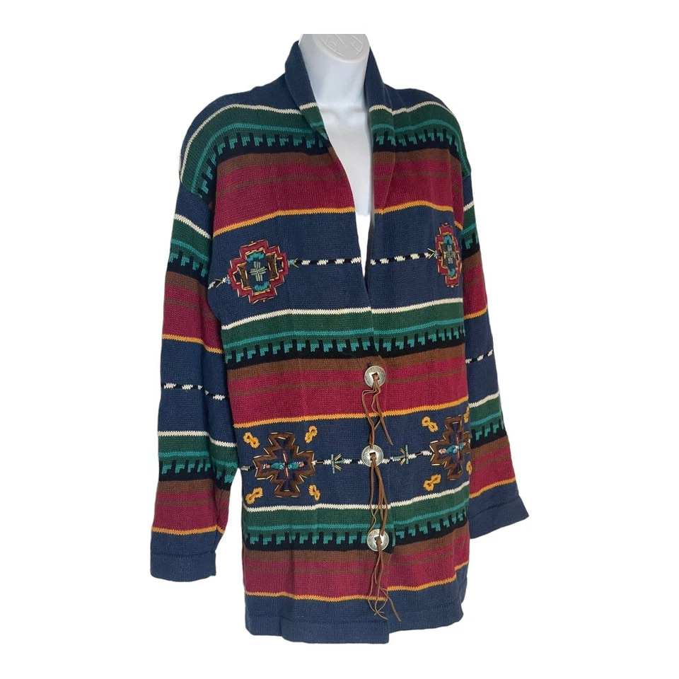 Кардиган Carole Little Aztec Southwestern Conchos вышитый бисером свитер M P - Изображение 2 из 4