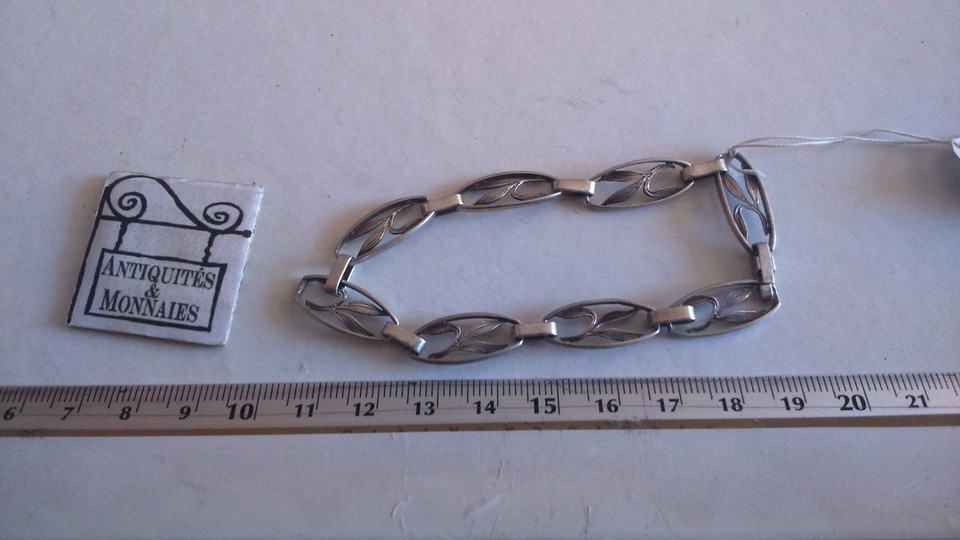 Bracelet Gourmette Ancien En Argent Massif 925 - Maille égyptienne Avec Cartouche - Occasion