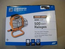NEW Designer's Edge Portable Halogen Work Light With Switch Orange 500 Watt L33