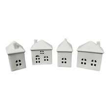 Ceramic Winter Village Houses White Christmas Houses Set of 4 Snowy Roof