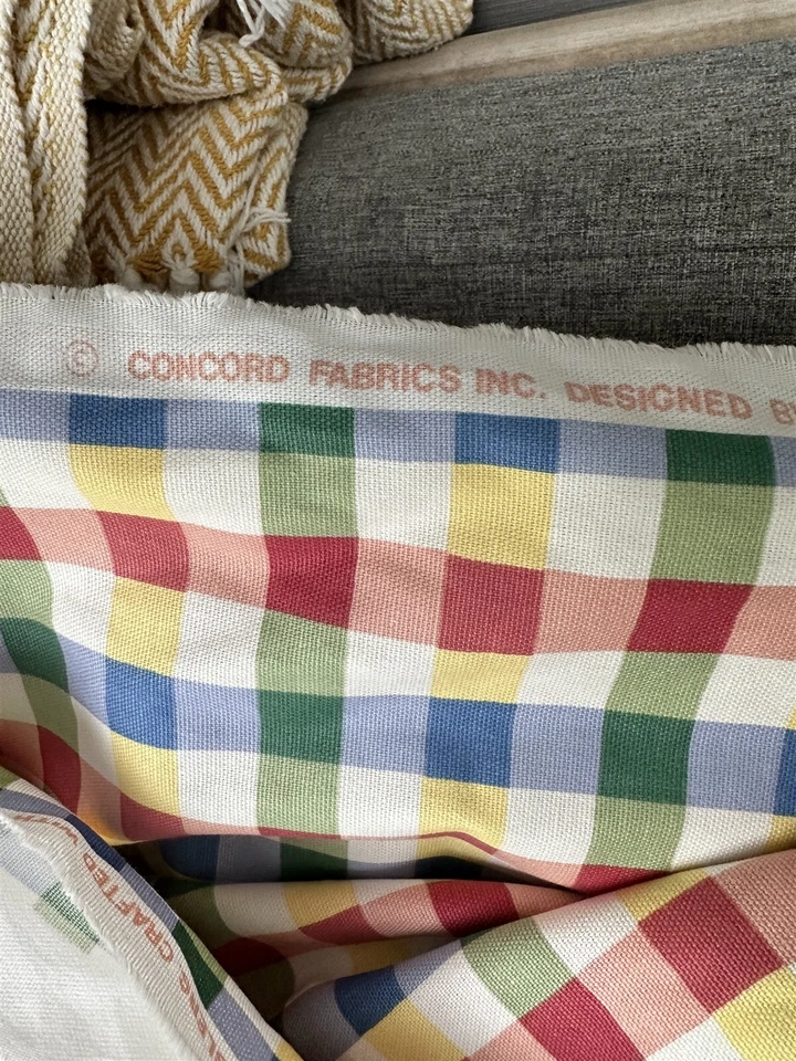 Vintage Joan Kessler For Concord Fabrics Elena Plaid Check Primary Colors Dupont - Image 3 of 4