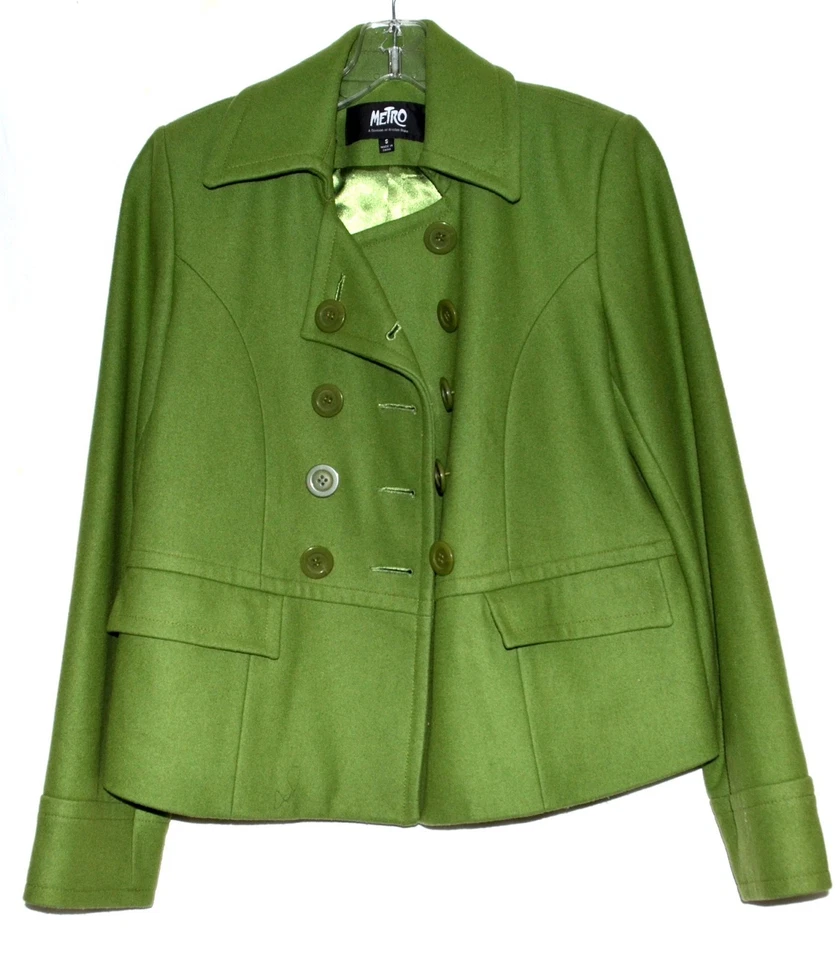 Chaqueta para mujer Metro Kristen Blake verde lima lana y rayón doble botonadura talla S Foto 3 de 4