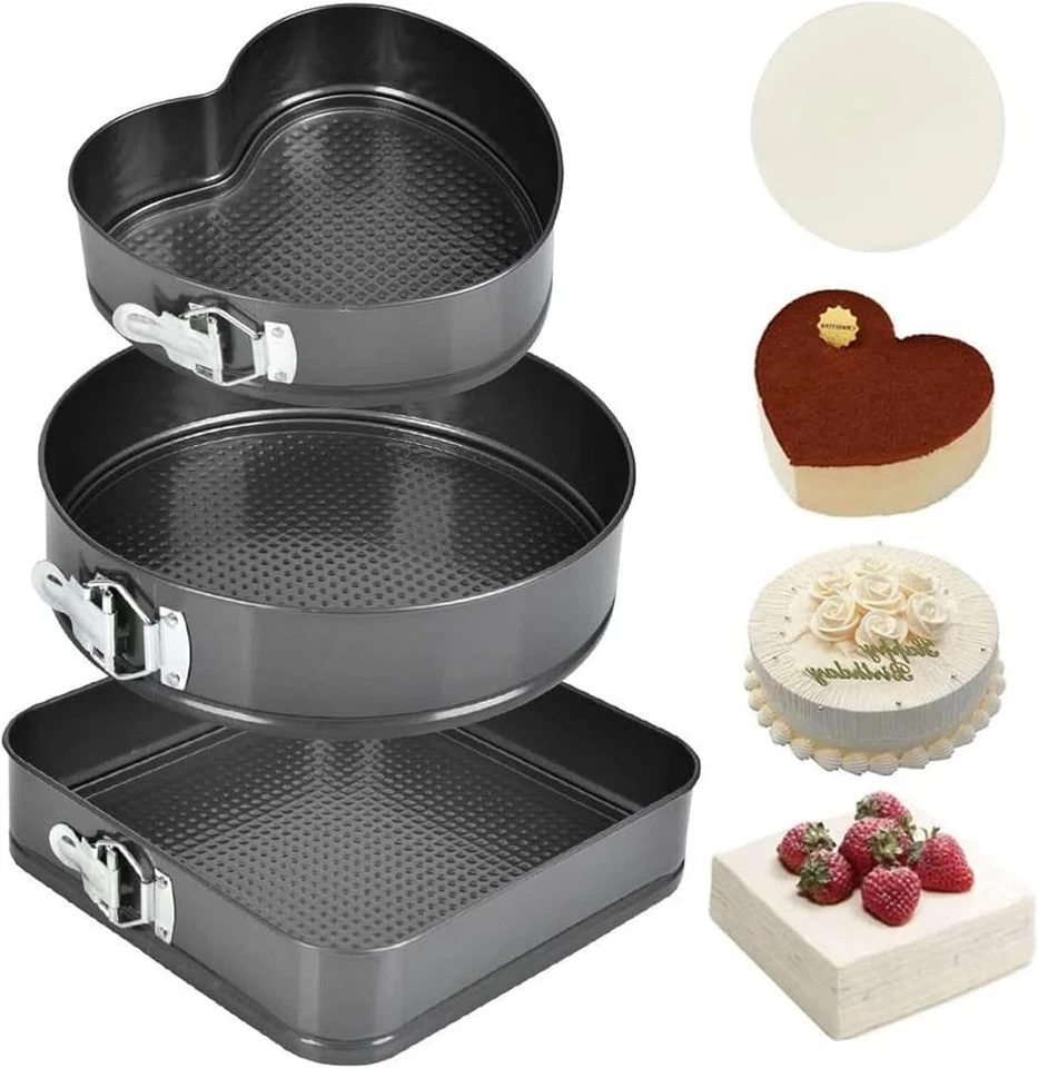 Kuchen Set 3 Backset mit 3 Formen Herz Kreisförmig QuadratBackform Tortenform