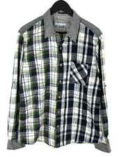 DESIGUAL Shirt Green Grey White Check Plaid Printed Long Sleeve Shirt Size M