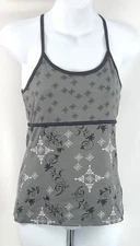 Tek Gear Halter Tank Top S Gray Floral Shelf Bra Racer Back Work Out Yoga Gym