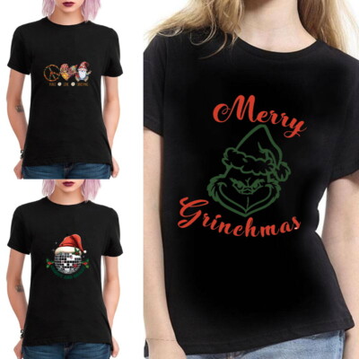 Damen Herren Weihnachten T-Shirt Unisex Damen Weihnachtsmann Rentier Damen Weihnachten T-Shirt Tops