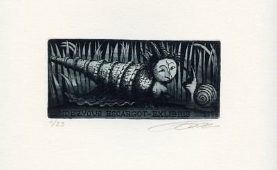 Snails, Original Numbered Etching Ex libris by Alexei Bobrusov
