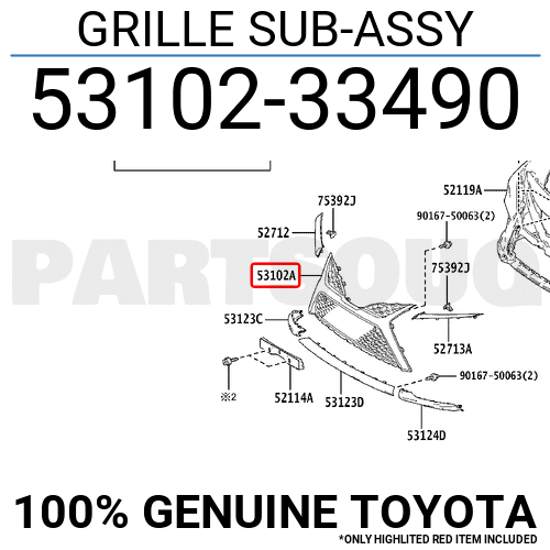 5310233490 Genuine Toyota GRILLE SUB-ASSY 53102-33490 | eBay
