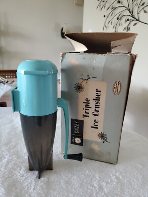 Vintage Dazey Atomic Rocket Triple Ice Crusher Turquoise Model 160 W/ Box