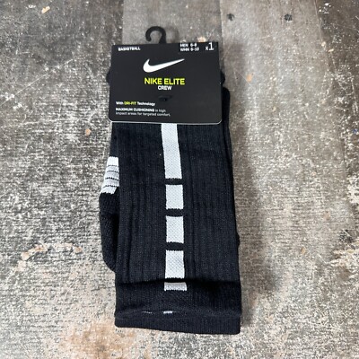 Nike Black Elite Basketball Crew Socks Cushioned Size M Mens 6-8 SX7622 013 NEW
