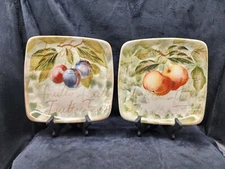 TABLETOPS UNLIMITED MIXED FRUITS  Square Salad Plates Set of 6