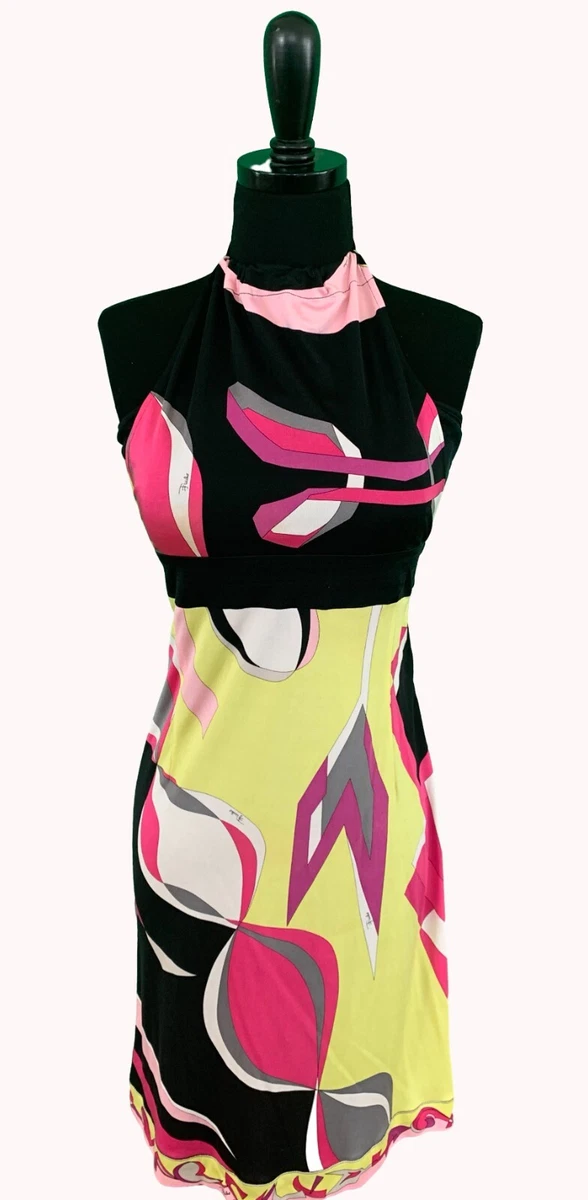 Emilio Pucci Womens Dress Multicolored Pattern Silk Halter Size 44  