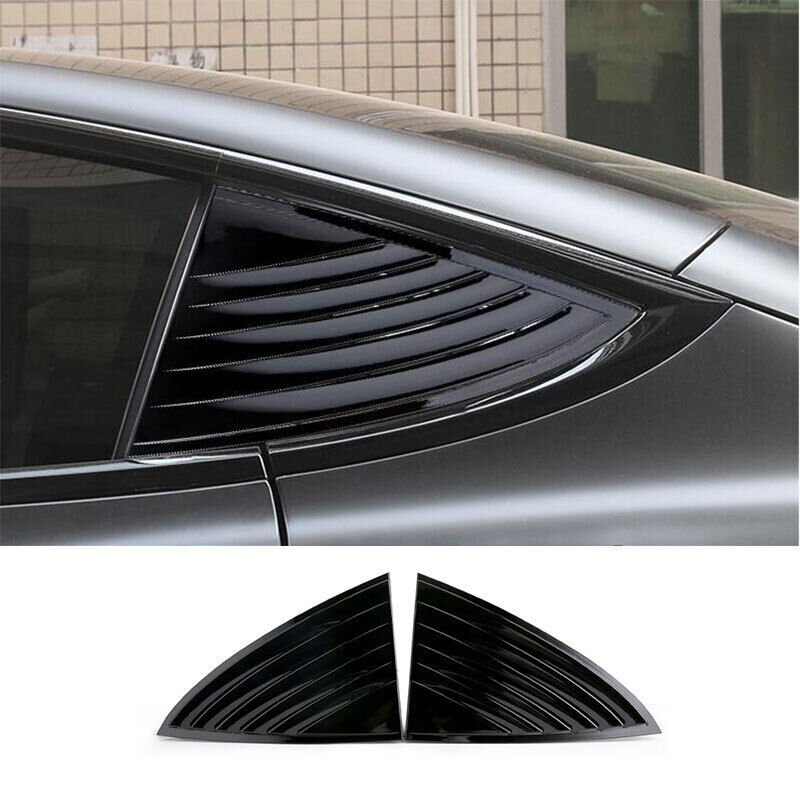 Side Window Louver Shutter Cover Trim For Tesla Model 3 2017-2022 Glossy Black