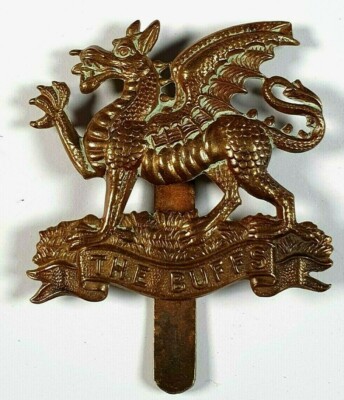Royal East Kent (The Buffs) Regiment komplett Messing Mützenabzeichen - Schieber nach hinten