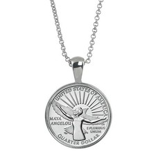 Pendant American Women's Quarter  United States Coin Necklace  18 Inch Cable