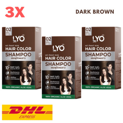 3x LYO Hair Color Shampoo #02 Dark Brown Dye Cover Gray White 100% Organic