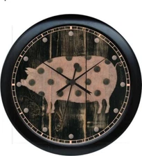 Kitchen Pink Polka Dot Country Primitive Pig Wall Clock Can Be Personalized 0724