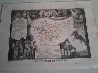 Département de TARN ET GARONNE CARTE GEOGRAPHIQUE LEVASSEUR 1859 Montauban Moiss - Photo 1/2