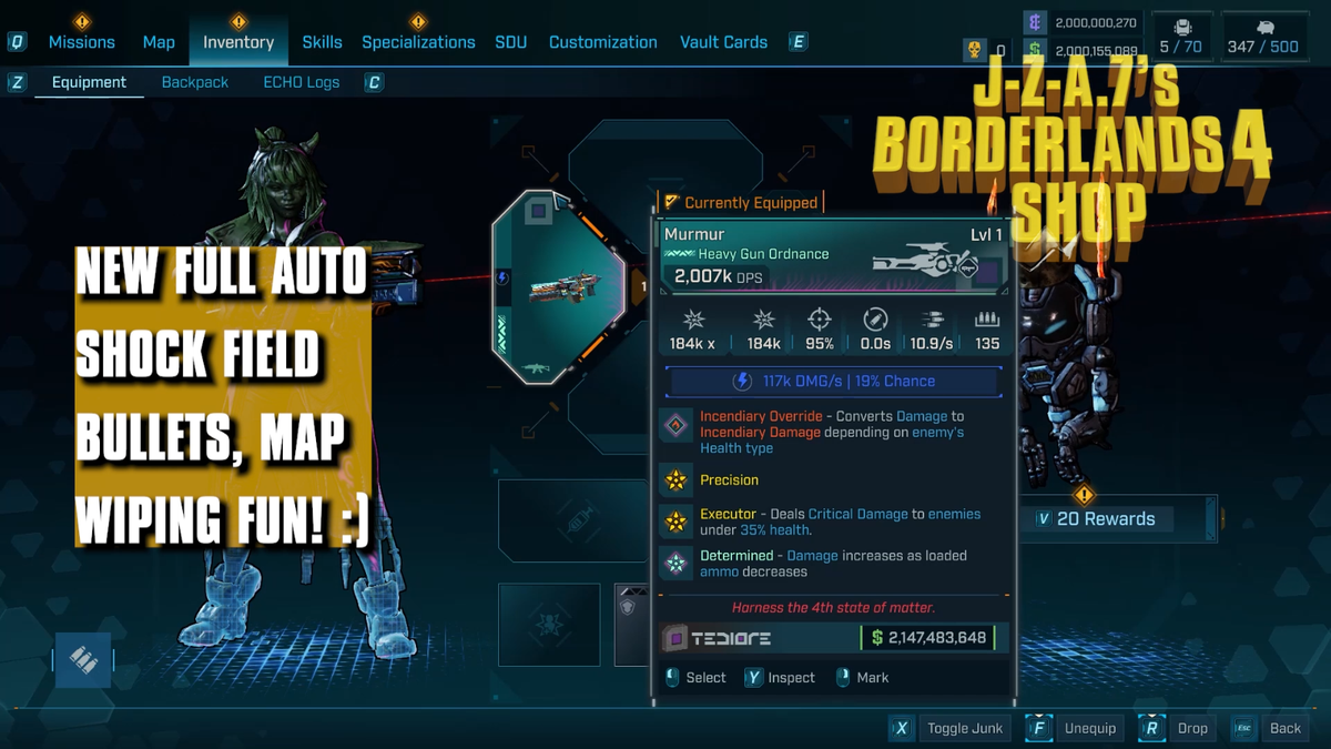 Borderlands 4✨ MODDED LVL ONE ZAP DART RIFLE AR PEARLESCENT BL4