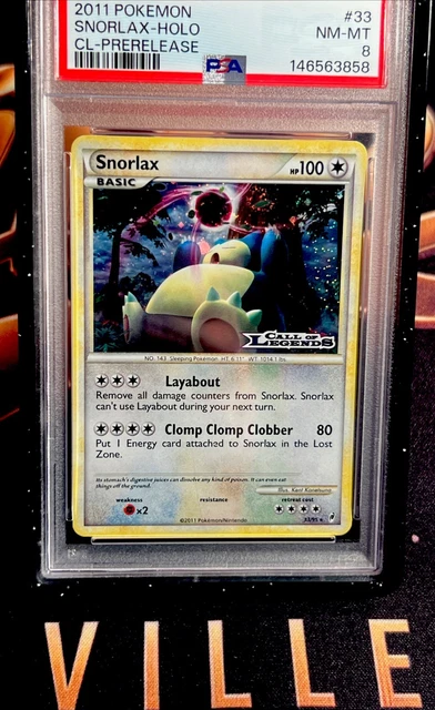 2011 POKEMON CALL OF LEGENDS PRERELEASE #33 SNORLAX-HOLO PSA 8 * SWIRL *