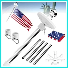 5ft Solar Light Flag Pole kit with American Flag – 180°Adjustable Bracket and...