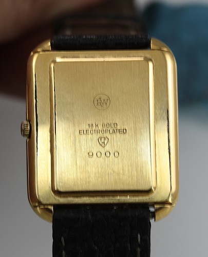 Raymond Weil Geneva Tradition Mens Rare Vintage Gold Rectangle Leather Watch - Picture 4 of 4