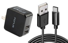 Home Charger 17W 2-Port USB 3.4A Type-C Cable 6ft Power for Tablets
