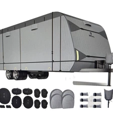 RVMasking 7 Layers Top HD RV Travel Trailer Cover 15'1"-18' w/Tire + Jack Covers