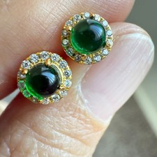 925 Sterling Silver Earrings 4mm Natural Emerald Gemstone Zircon Women Stud
