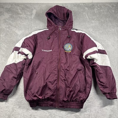 Vintage 90's Diadora Men's Winter Puffer Hooded Jacket Burgundy Size Medium