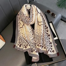 Women's Rose Floral Print Cotton Linen Feel Scarf Thin Sun Protection Shawl Wrap