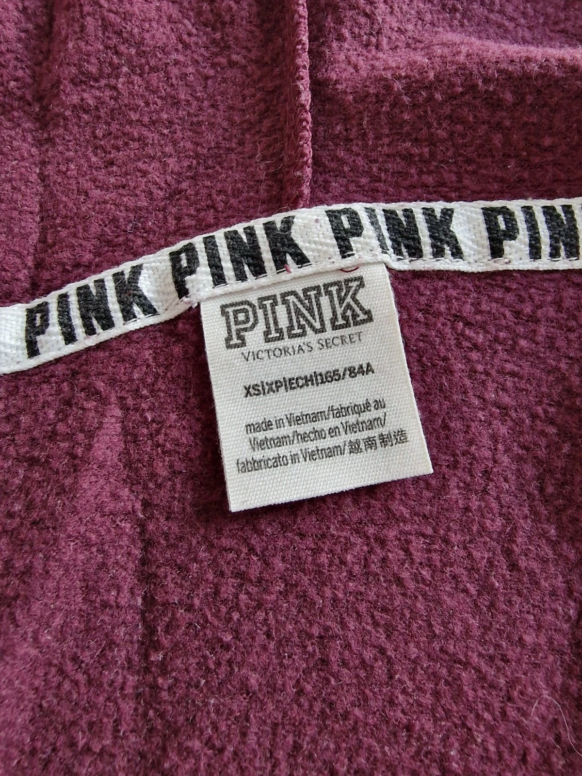 UNDERCOVER Victoria's Secret ROSA felpa con cappuccio e zip taglia S 6 8 viola bordeaux