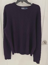 Polo Ralph Lauren 100 Cashmere Sweater Men XL Cable Knit Purple Pullover EUC