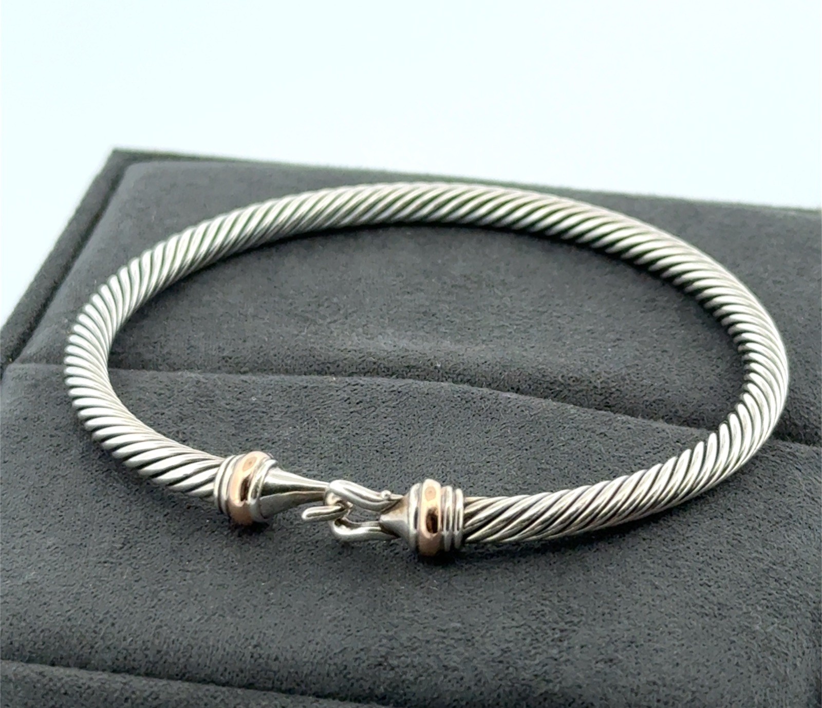 6.75” Medium David Yurman 925 Sterling & 18k Gold Cable Flex Buckle Bracelet