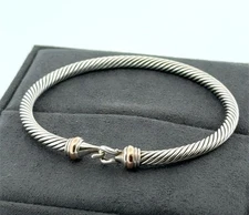 6.75” Medium David Yurman 925 Sterling & 18k Gold Cable Flex Buckle Bracelet