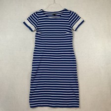 Talbots Dress Womens XS Royal Blue White Stripes Short Sleeves Lace Knit Sheath