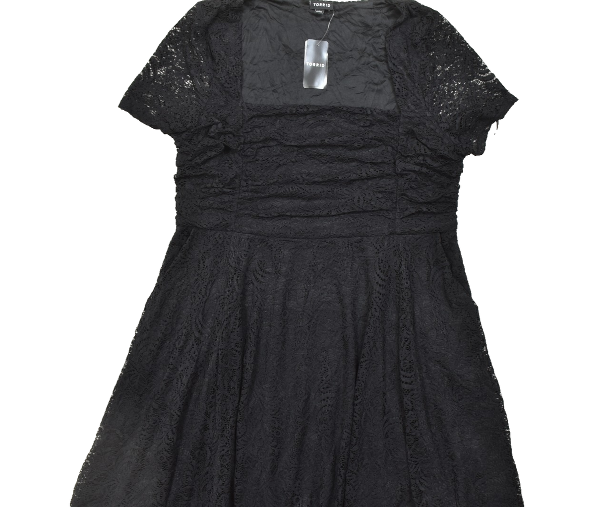 Torrid Women Mini Lace Ruched Bodice Dress Deep Black Plus Size 1 1X 14-16  NEW | eBay