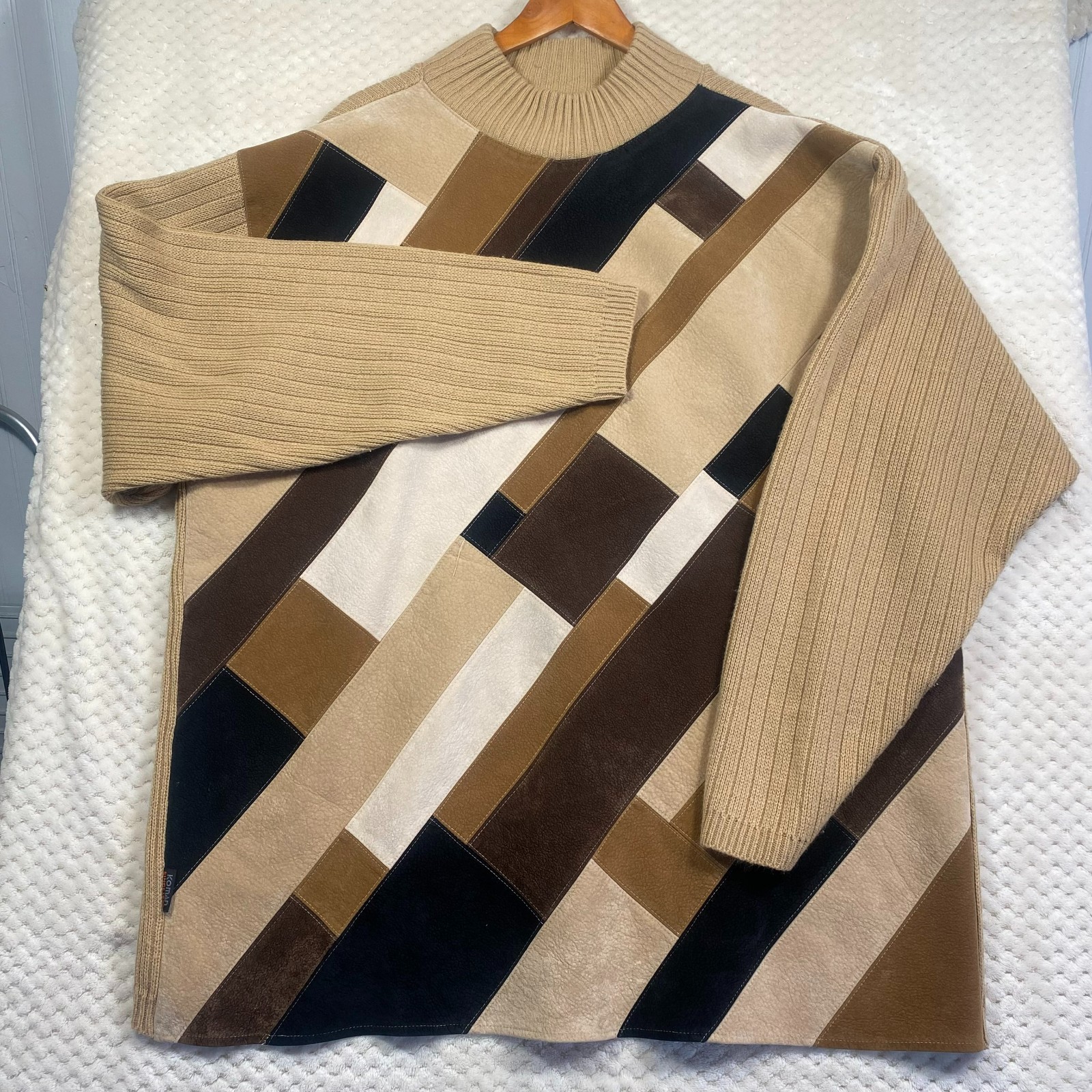 Vintage Koman Brown Patchwork Pullover Sweater Me… - image 1