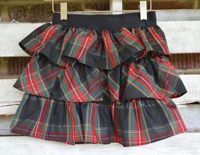 Ralph Lauren Polo Christmas Holiday Red Black Green Plaid Ruffle Skirt LN S 6X