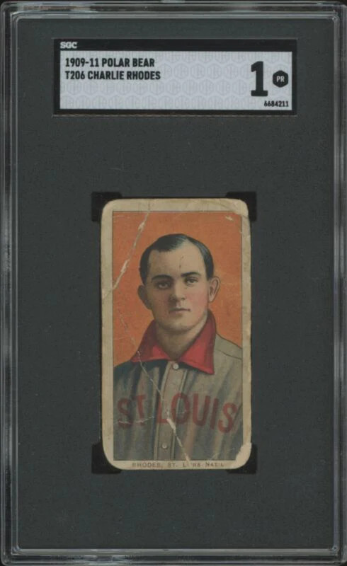 1909 T206 CHARLIE RHODES NNO POOR POLAR BEAR SGC 1 BASEBALL ST. LOUIS CARDINALS