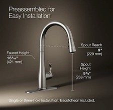 KOHLER K-22036-VS Simplice Touchless Pull Down Kitchen Faucet In Stainless